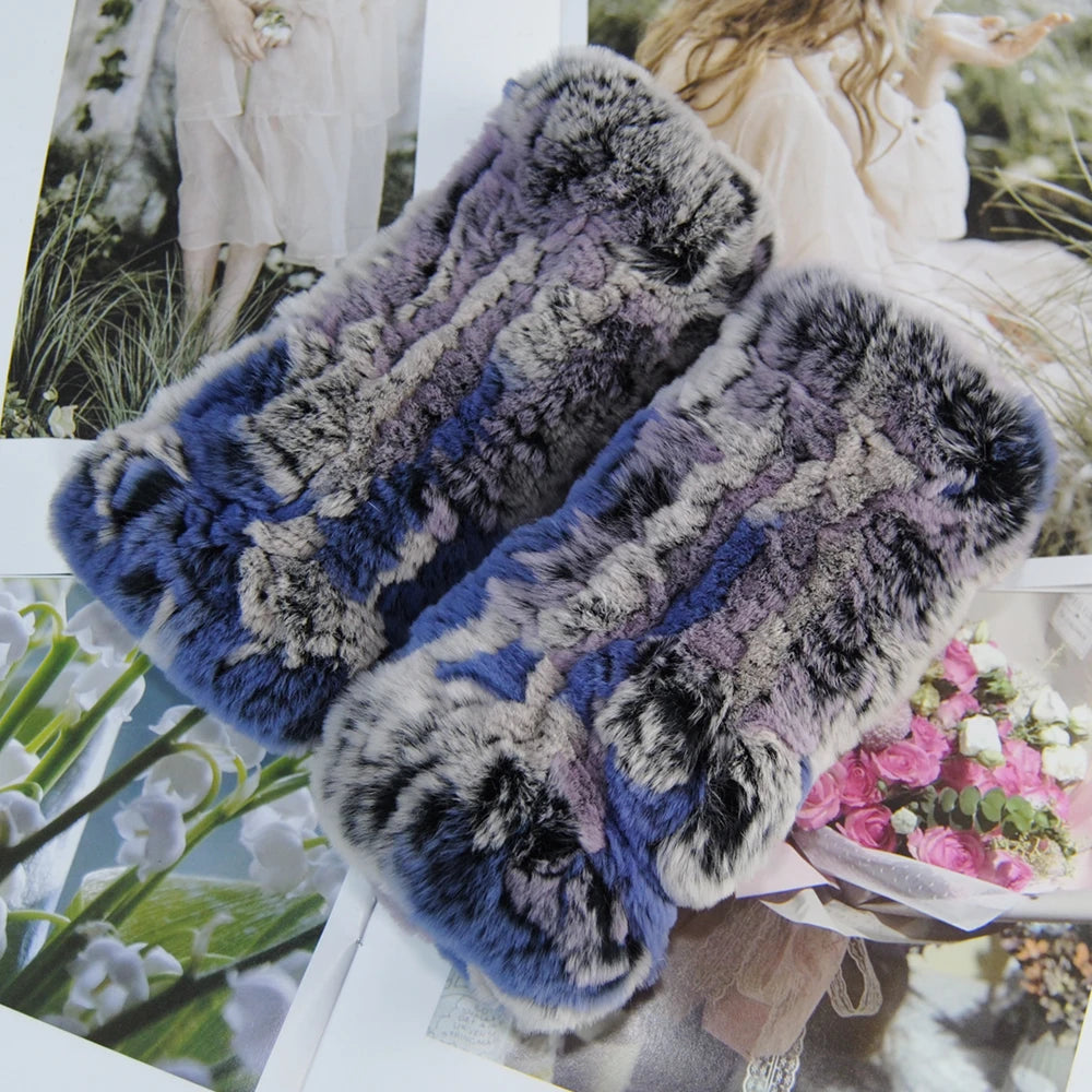 2025 Fashion Real Rex Rabbit Fur Women's Winter Gloves Genuine Fur Mittens Girl Fingerless Gloves Wrist Warmer Elastic Fluffy