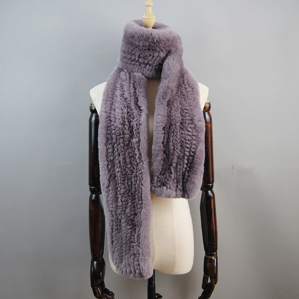 New Style Women Real Fur Scarf High Quality Luxury Long Natural Rex Rabbit Fur Scarf Thick Warm Winter Fashion Brand Fur Muffler