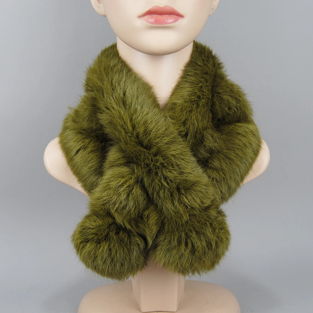 2025 New Russian Women Genuine Rabbit Fur Scarf Winter Ladies Warm Real Rabbit Fur Muffler Fluffy Pompoms Natural Fur Scarves