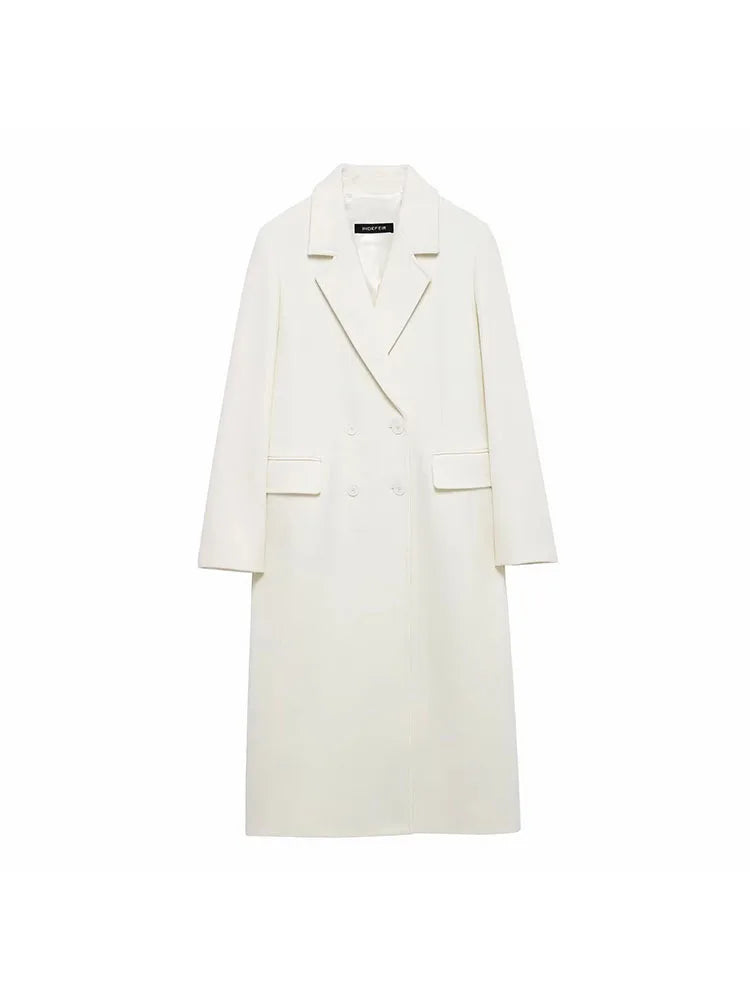 Women Autumn Burgundy Multicolour Wool Blended Overcoat for Women Fashion New Warm Double Breasted Lapel Long Coat Jacket