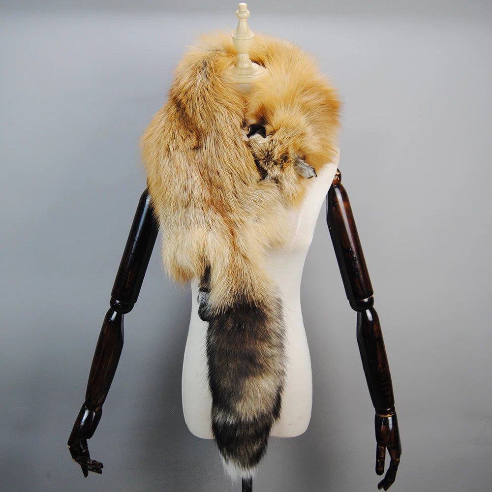2025 Men's Real Fur Fox Scarf Woman Winter Warm Natural Fur Shawl Soft Headscarf Super big Gray Silver Fox Scarf Fur Accessories