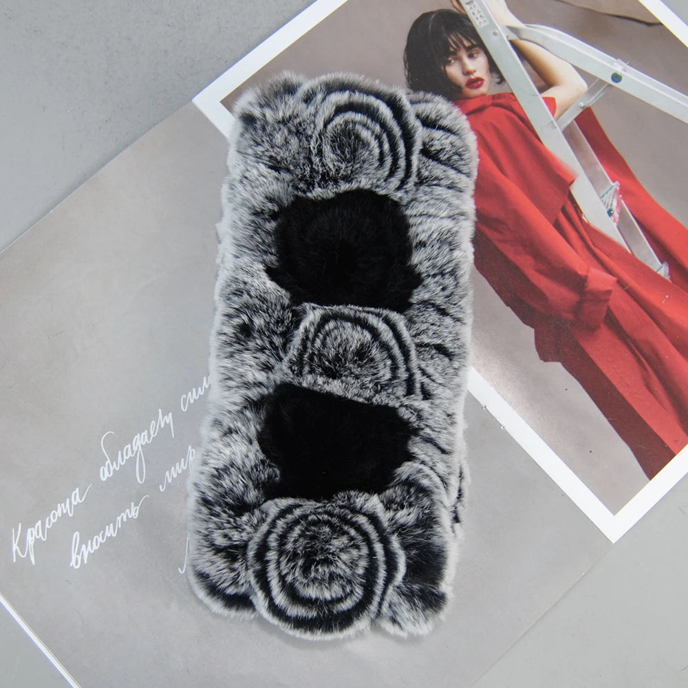 Autumn Winter Lady Real Rex Rabbir Fur Scarf Elastic Real Rex Rabbit Fur Headbands Flowers Natural Rex Rabbit Fur Ring Scarves