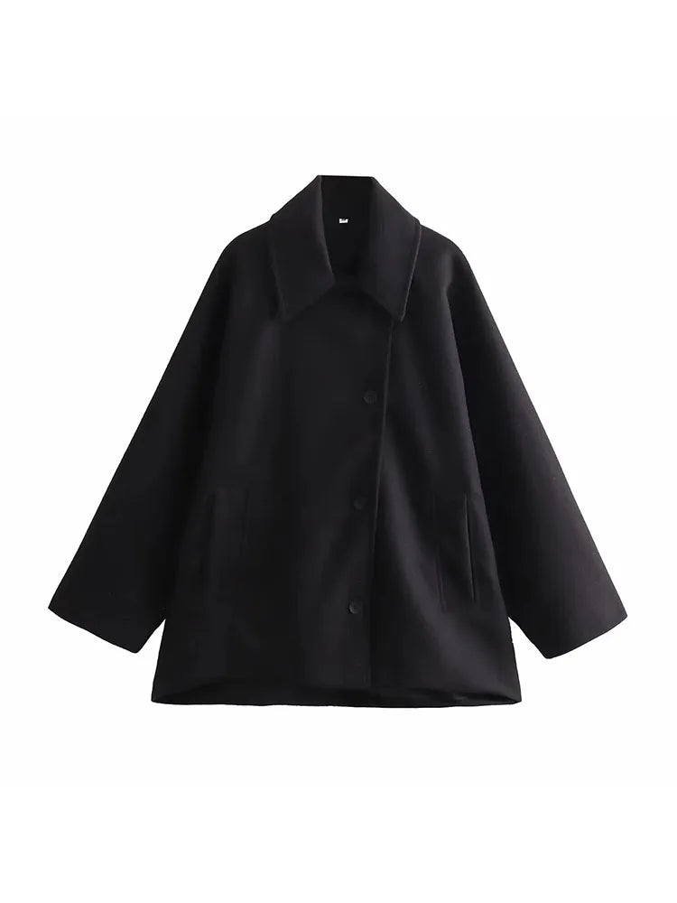 2025 Autumn Winter Women's New Collection Collar Long Sleeve Single breasted Solid Color Loose Jacket Top