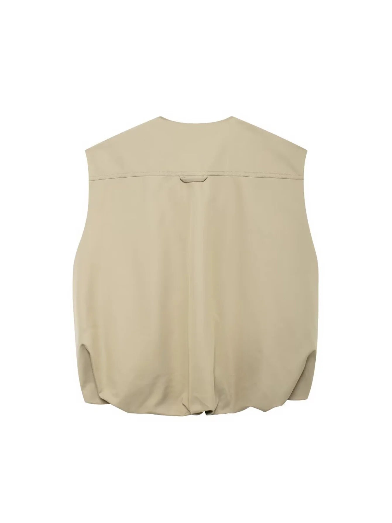 Women High Street Pleated Hem Loose Casual Vest Fashion Versatile Double Zipper Vest Female Round Neck Sleeveless Vest