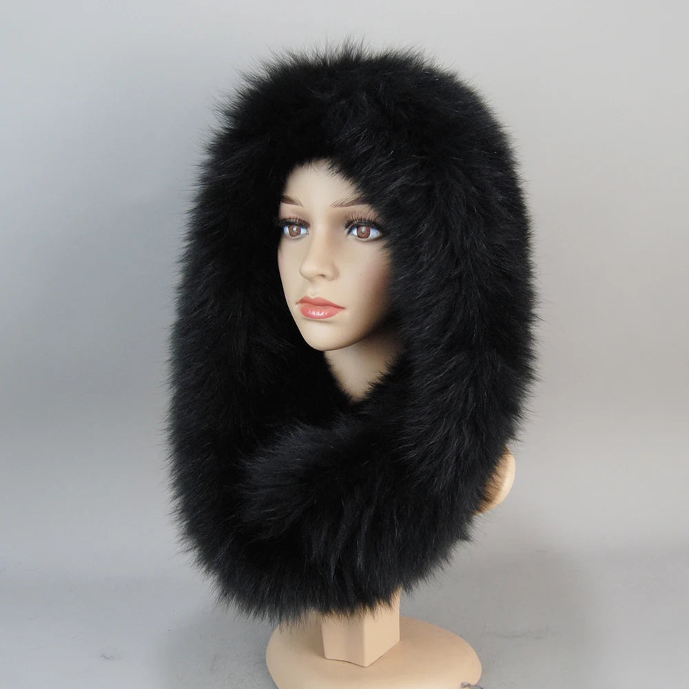 Luxury Knit Genuine Fur Caps Muffler Winter Thick Women 100% Natural Fox Fur Hat Scarves Lady Warm Fluffy Real Fox Fur Hat Scarf