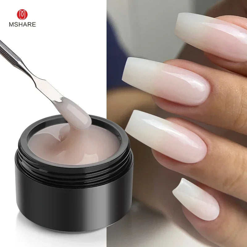 MSHARE 50ml Natural Nails Gel Builder Nalil Self Leveling Gel for Nail Extension Pink Shade UV Led Gel Hema Tpo Free Gel
