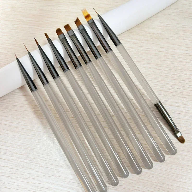 9PCS UV Gel Nail Brush Liner DIY Manicure Painting Pen Acrylic Drawing Brush for Nail Art Design Nail Extension Salon Supplies