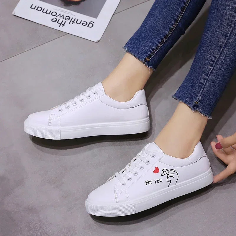 Women's Sneakers Leather Shoes Spring Trend Casual Flats Sneakers Female Fashion Comfort White Vulcanized Platform Shoes Lace-up