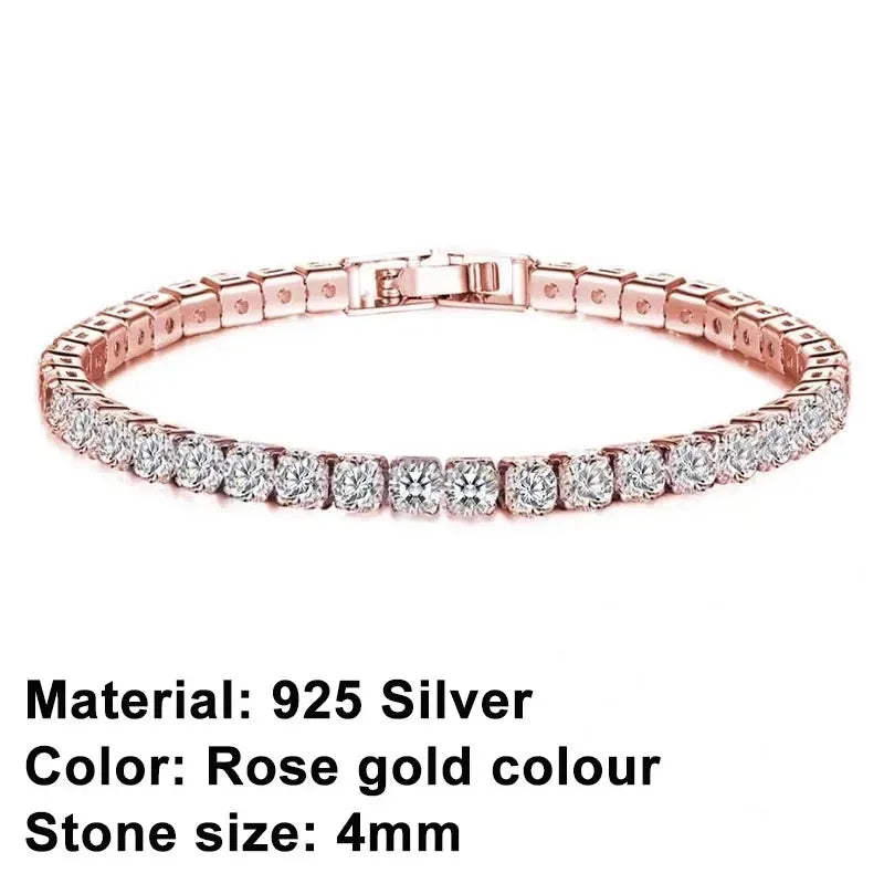 Hip hop trendy new exquisite 925 sterling silver tennis bracelet, gold men's and women's bracelets, crystal jewelry gifts