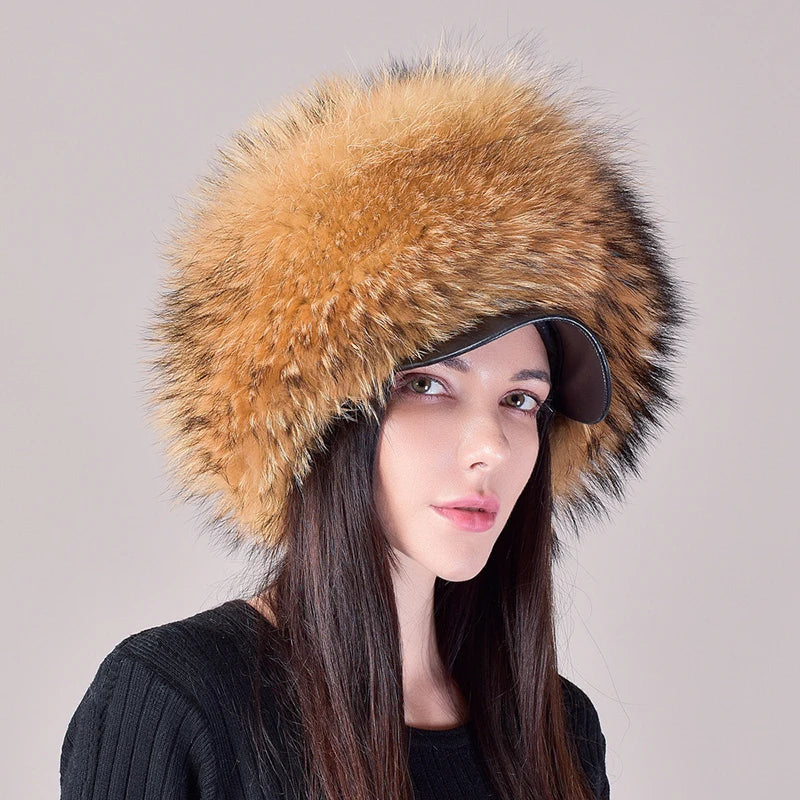 2025 New Fashion Earflap Hat Winter Women's Hat Real Fox Fur Hats Headgear Russian Girls Real Fox Fur Beanies Cap