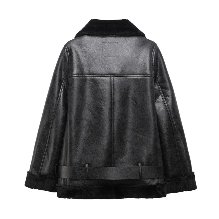 2025 The new women's jacket with extra thick warm and extra thick lamb feather rider jacket with artificial fur