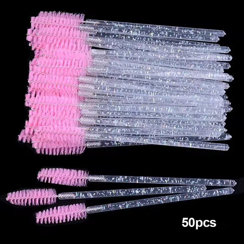 Disposable Eyelash Brush – Crystal Handle Portable Eyebrow & Lash Brush (50-100/Pack), Eyelash Extension Spiral Lash Comb