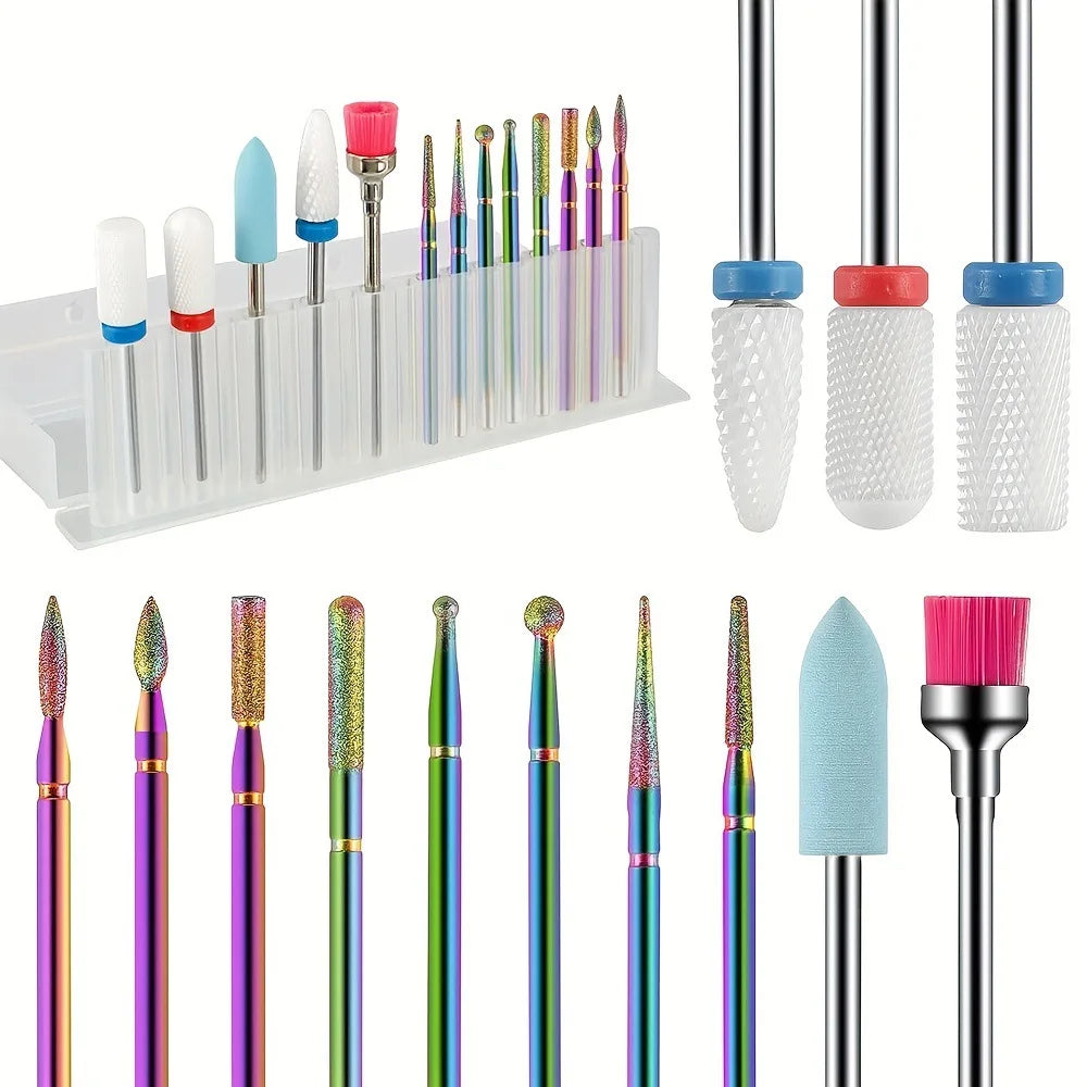 10/11/13/19Pcs/Box Professional Ceramic Nail Drill Bit Set Electric Manicure Nail File Bit For Acrylic Gel Nails And Cuticles