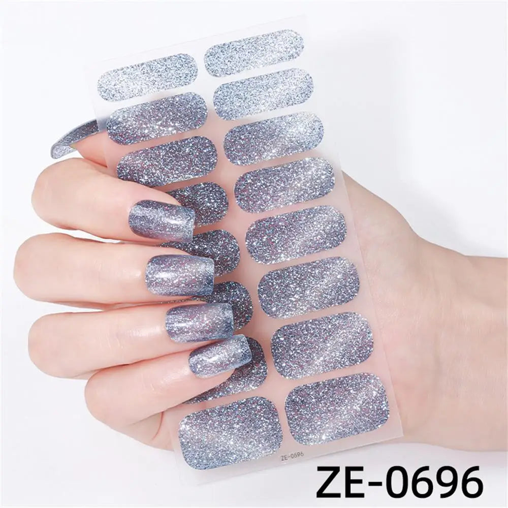 Gradient Cat Eye Style Nail Art Stickers, 16-Piece Set Self-Adhesive Waterproof Glitter False Nail Decals