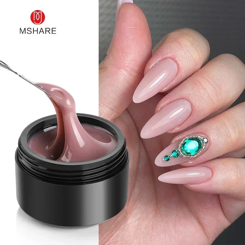 MSHARE 50ml Natural Nails Gel Builder Nalil Self Leveling Gel for Nail Extension Pink Shade UV Led Gel Hema Tpo Free Gel