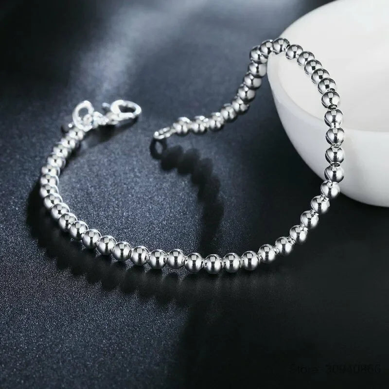 925 Sterling Silver Charm Bracelet for Women 4mm Beads Chain Popular Brands Jewelry Wedding Party Christmas Gifts