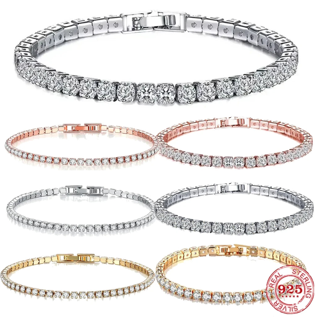 Hip hop trendy new exquisite 925 sterling silver tennis bracelet, gold men's and women's bracelets, crystal jewelry gifts