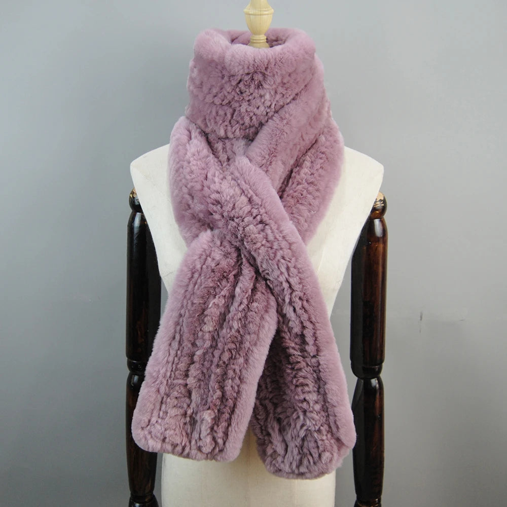 New Style Women Real Fur Scarf High Quality Luxury Long Natural Rex Rabbit Fur Scarf Thick Warm Winter Fashion Brand Fur Muffler