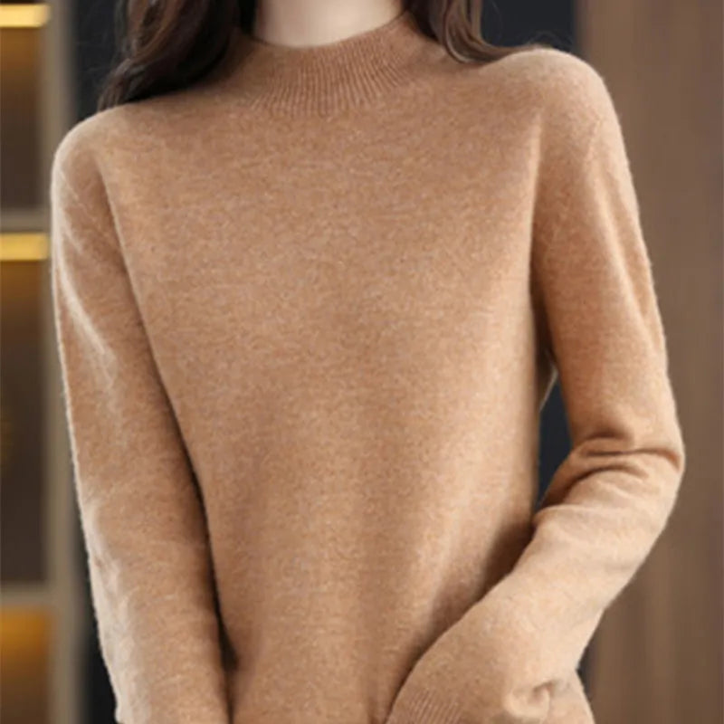 Half High Solid Color Cashmere Sweater For Women Loose Pullover Autumn and Winter Contracted Commuter Basic Knitwear Top Base