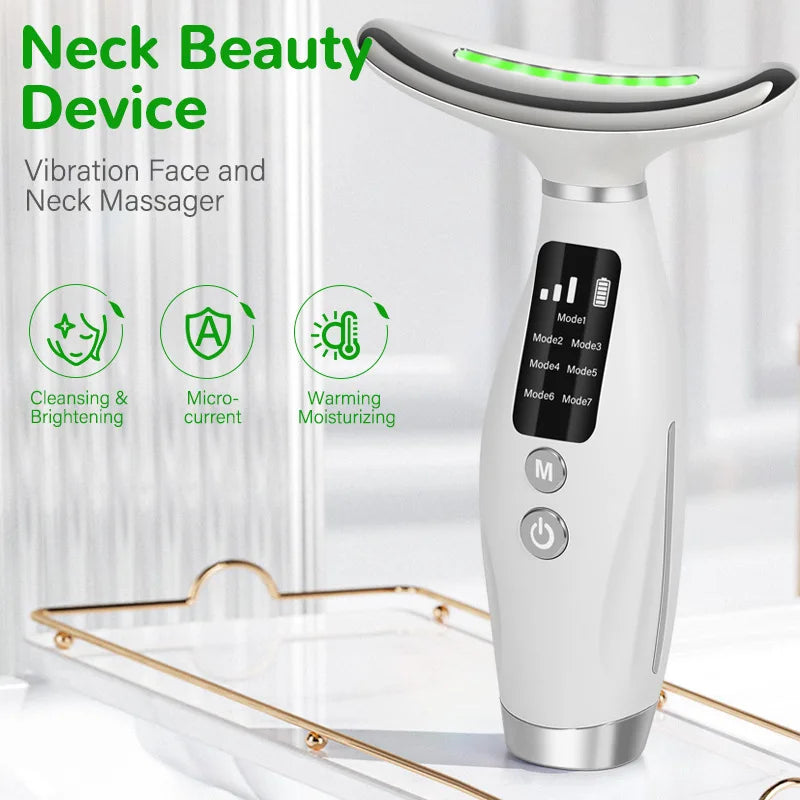 EMS Micro-current Neck Face Beauty Device 7 Color Facial Massager for Enhanced Face Neck and Shoulder Care with Vibrating