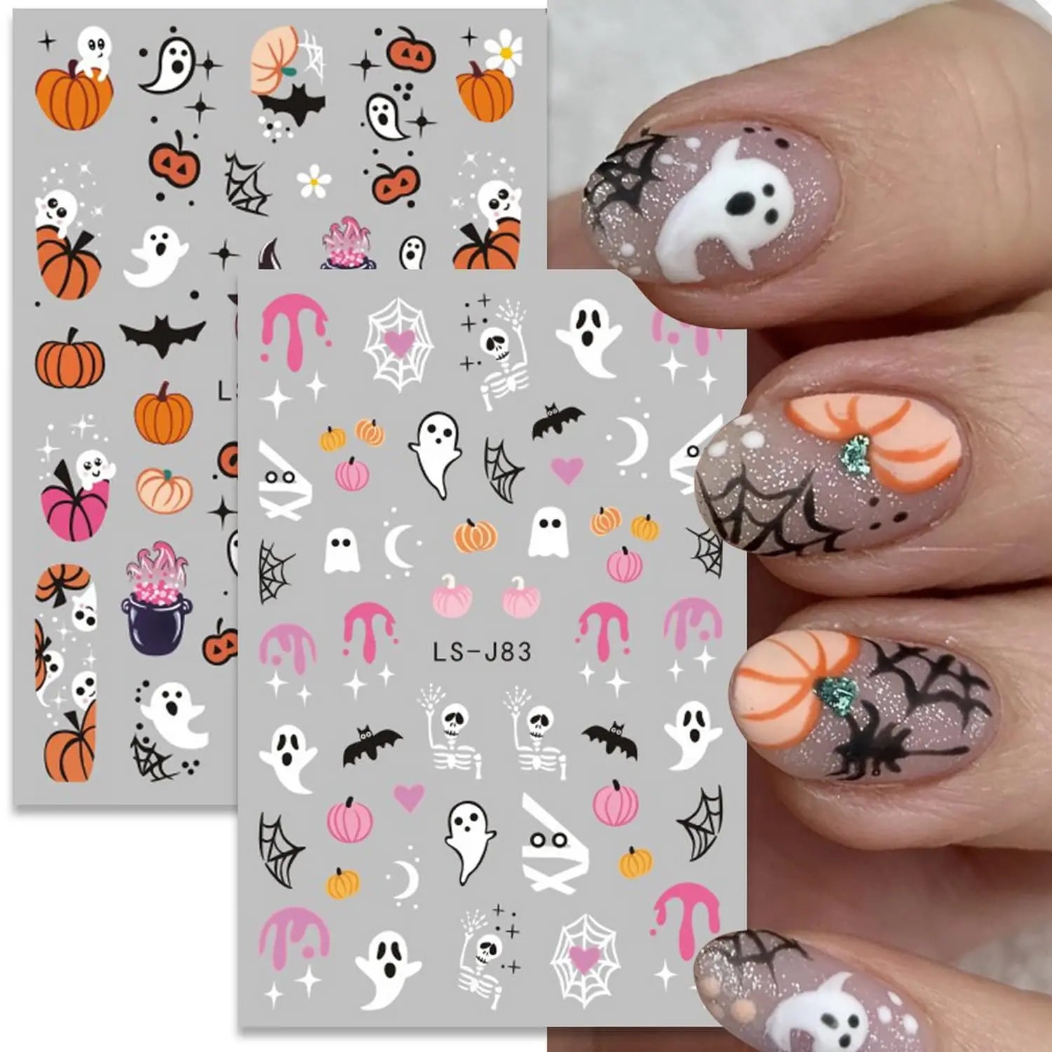 6 Halloween DIY Nail Stickers with 3D Self-Adhesive Nail Art Featuring Bats, Ghosts, and Pumpkins, Perfect for Party Decorations