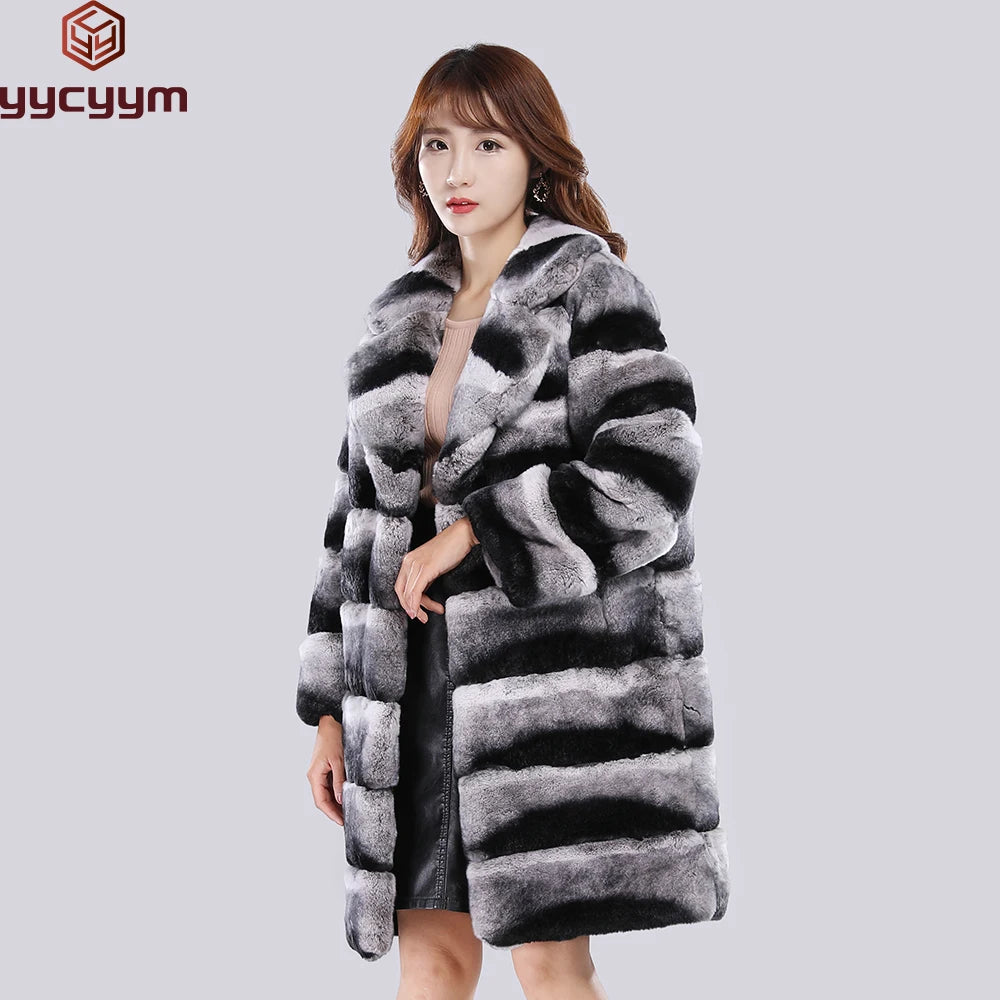 2025 Fashion Women Natural Rex Rabbit Fur Coat With Fur Collar Warm Winter Jacket Women Warm Chinchilla Fur Jacket Real Fur Coat