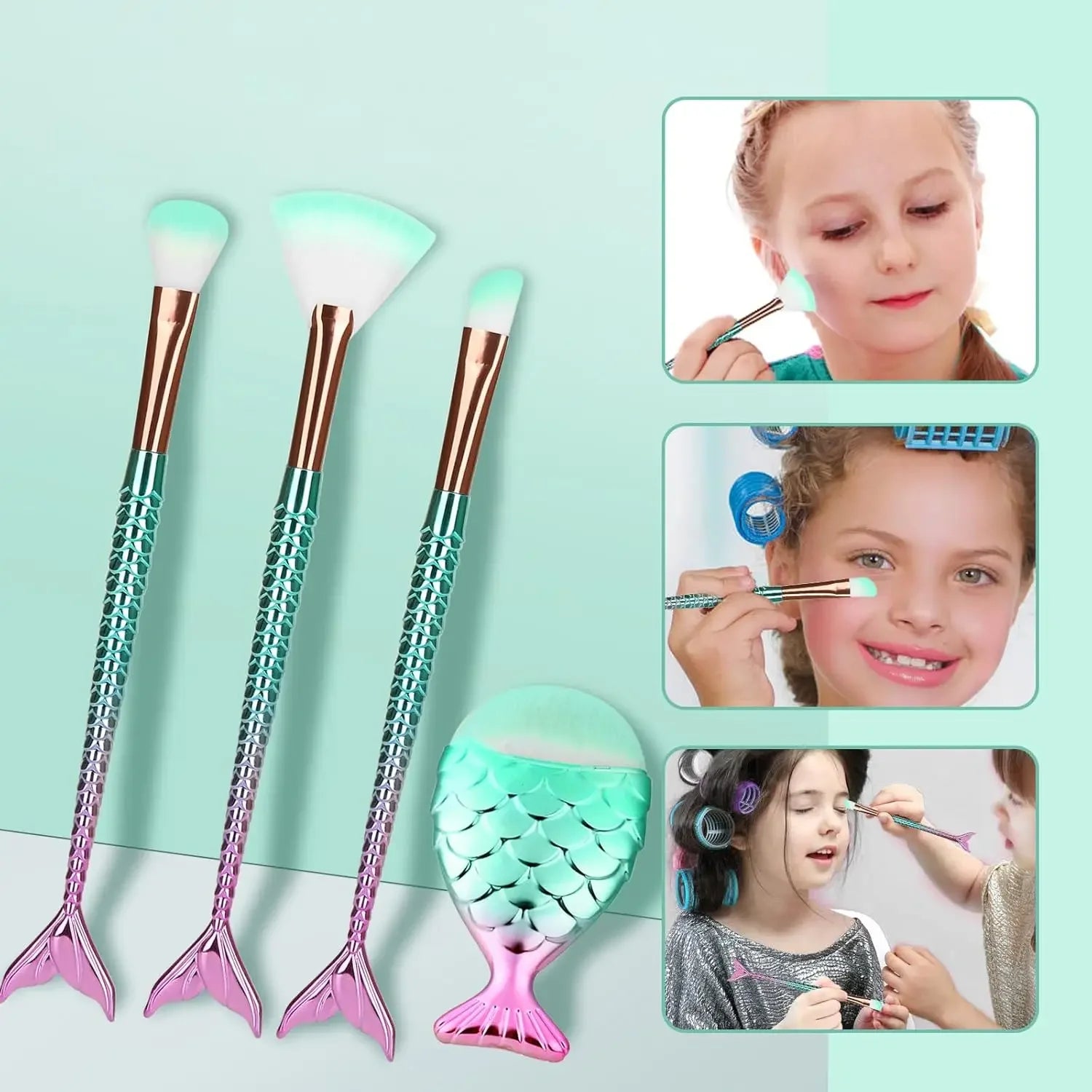 10/11-Piece Mermaid Makeup Brush Set – Creative & Cute Cosmetic Kit for Girls, Perfect Birthday Gift