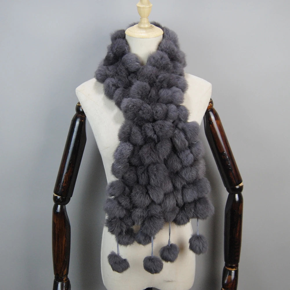 Women Winter Warm Real Rabbit Fur Scarf Hot Sale Natural Rabbit Fur Muffler 2025 Lady 100% Genuine Fur Scarves Wholesale Retail