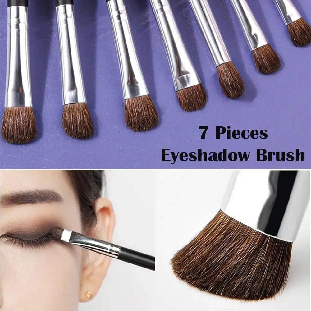 7-Piece Professional Eyeshadow Brush Set | Pure Pony Hair for Flawless Smokey Eye Application，Professional Makeup Tools