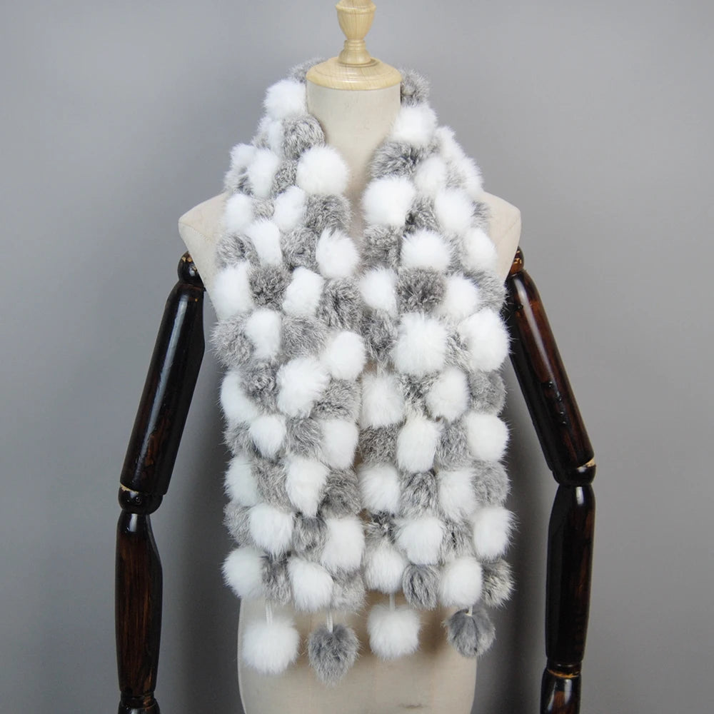 Women Winter Warm Real Rabbit Fur Scarf Hot Sale Natural Rabbit Fur Muffler 2025 Lady 100% Genuine Fur Scarves Wholesale Retail