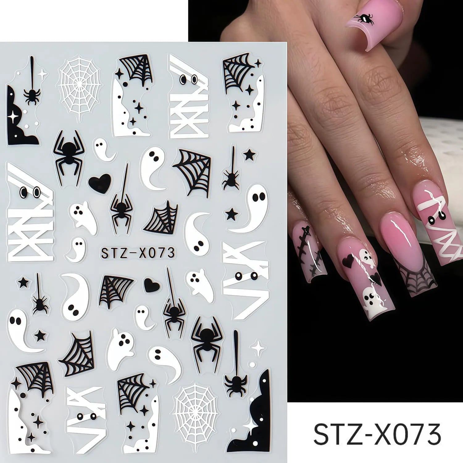 6 Halloween DIY Nail Stickers with 3D Self-Adhesive Nail Art Featuring Bats, Ghosts, and Pumpkins, Perfect for Party Decorations