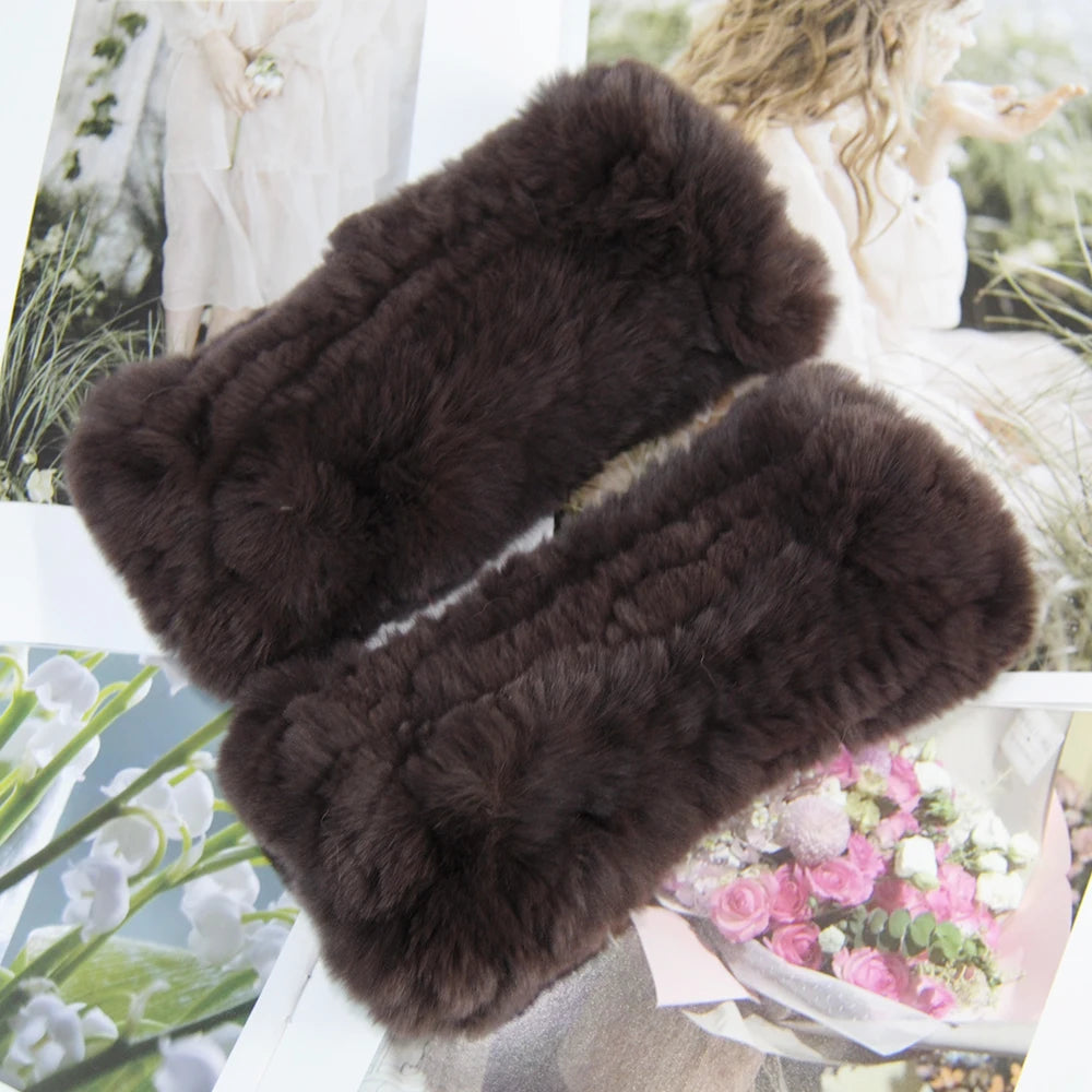 2025 Fashion Real Rex Rabbit Fur Women's Winter Gloves Genuine Fur Mittens Girl Fingerless Gloves Wrist Warmer Elastic Fluffy