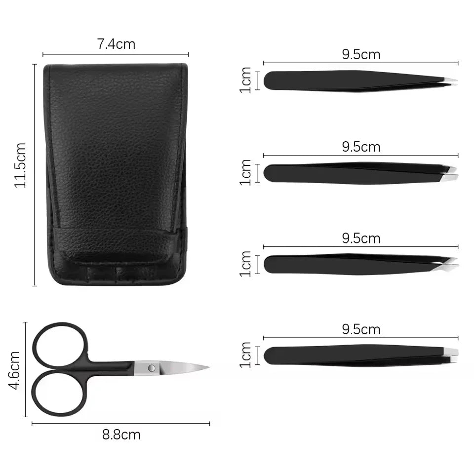 5-Piece Stainless Steel Beauty Tweezers Set Professional Eyebrow Eyelash & Fine Hair Removal Makeup Tools