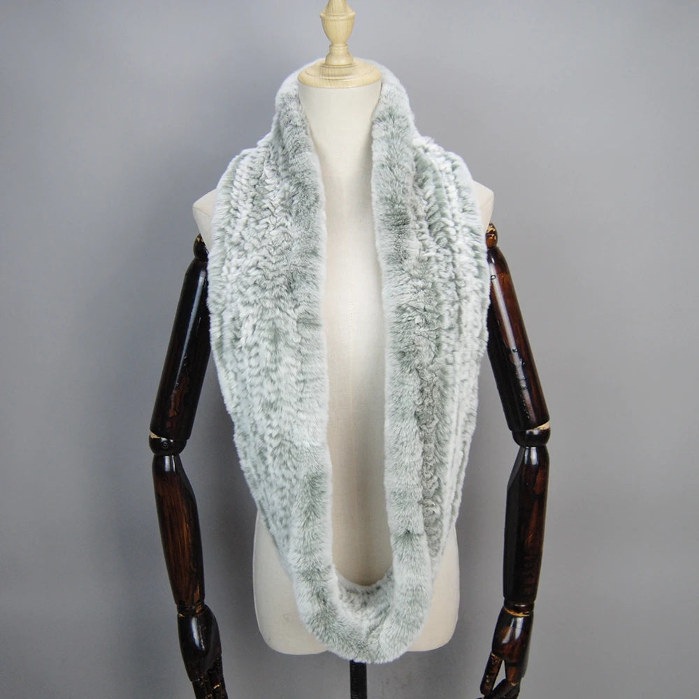 2025 Hot Sale Women New Real Fur Scarf Circle Long Real Fur Scarves Winter Warm Street Fashion Rex Rabbit Fur Muffler