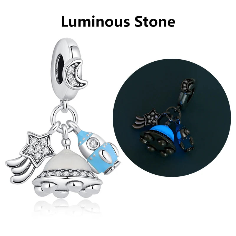 New Original 925 Sterling Silver Charms Star Moon Blue Crystal Glass Beads Fit Brand Bracelets Necklaces Jewelry For Women