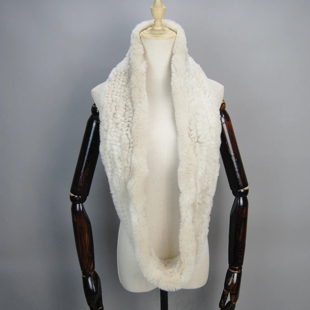 2025 Hot Sale Women New Real Fur Scarf Circle Long Real Fur Scarves Winter Warm Street Fashion Rex Rabbit Fur Muffler