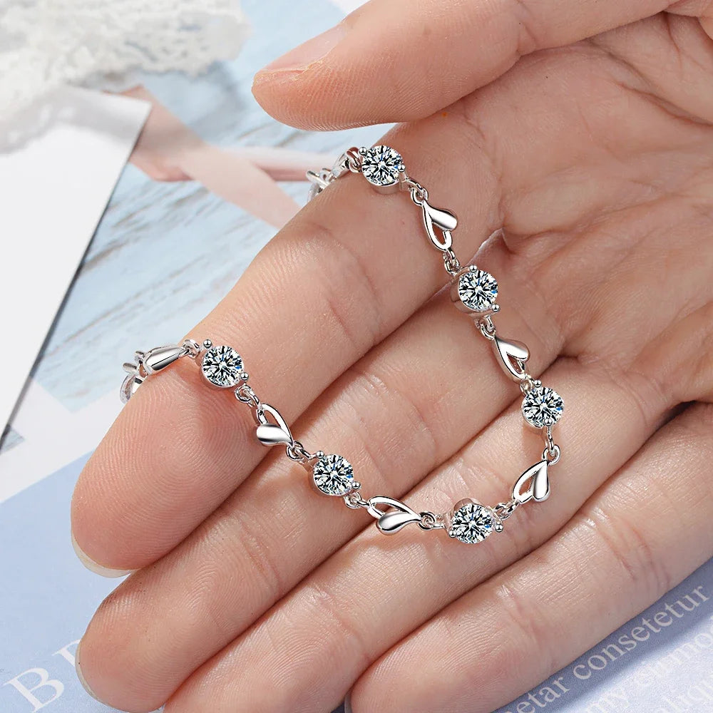 925 Sterling Silver Heart Zircon Bracelet Women's Luxury Evening Jewelry Accessories
