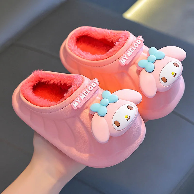 Cartoon Winter Warm Cotton Home Floor Waterproof Slippers Antislip Family Shoes In Door Cute Sweet Kuromi Hello Kitty Size 24-41