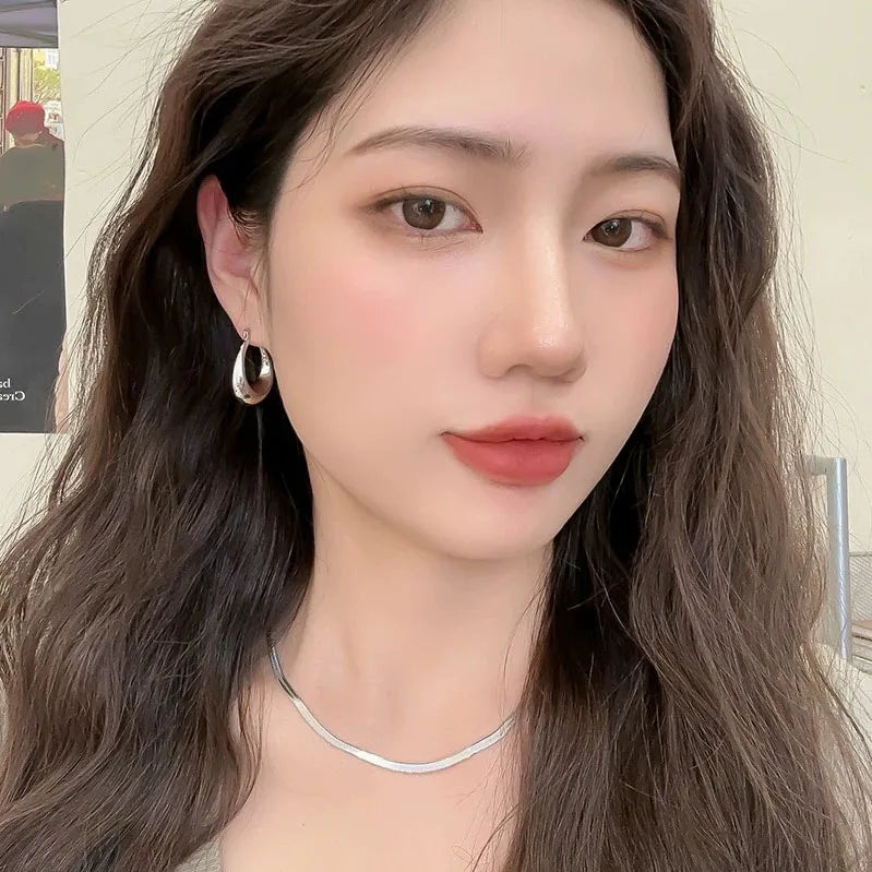 BF CLUB 925 Sterling Silver Earrings For Women Trendy Simple Oval Hollow Earring Jewelry Prevent Allergy Party Accessories