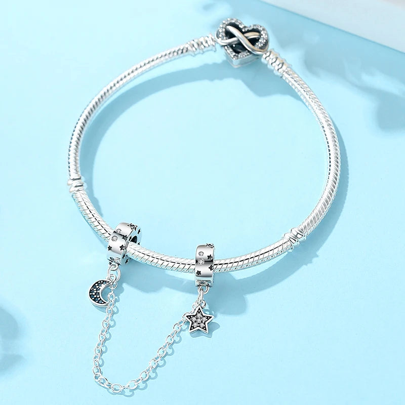 New Original 925 Sterling Silver Charms Star Moon Blue Crystal Glass Beads Fit Brand Bracelets Necklaces Jewelry For Women