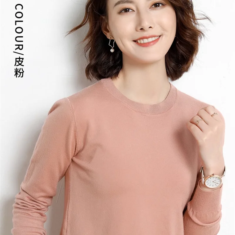 High Quality Pure Colors Spring Autumn Winter European Style Women Fashion Pullovers Knitted Cashmere Wool Sweater Lady Big Size