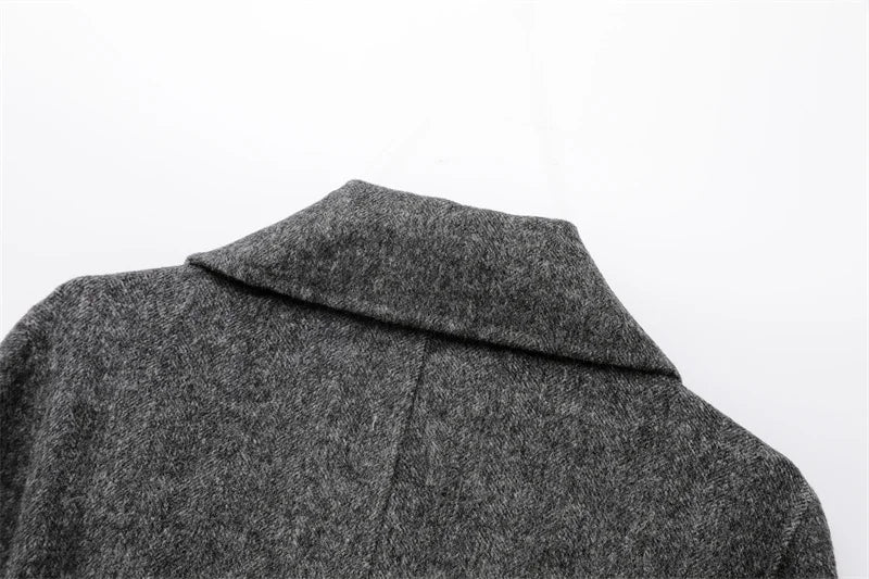 2025 new women's wool blend lapel with belt double breasted woolen coat coat women's trench coat