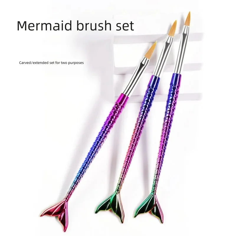 6-Piece New Mermaid Nail Art Brush Set, Professional Nail Painting Tools for Drawing/Outlining/Flower Designs/Carving
