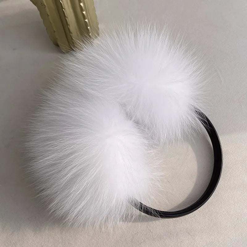 New Style Luxury Ladies Fox Fur Earmuffs Winter Women Warm Real Fox Fur Earmuffs Girl's Earlap Ultra Large Ladies Plush Earmuff
