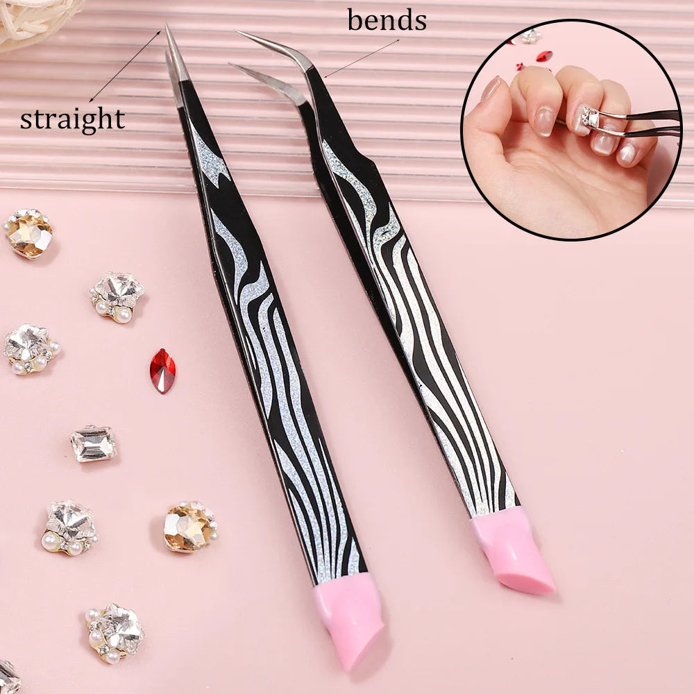 Multi-Purpose Eyelash Extension Tweezers – For False Eyelashes, Nail Stickers & Rhinestones, with Silicone Cushion Tip