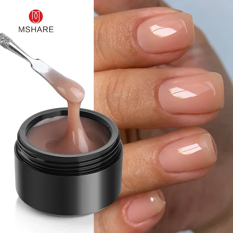MSHARE 50ml Natural Nails Gel Builder Nalil Self Leveling Gel for Nail Extension Pink Shade UV Led Gel Hema Tpo Free Gel
