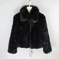 Hot Sale Women Winter Warm Soft Quality Real Rex Rabbit Fur Coat Rex Rabbit Fur Short Jacket Big Real Fox Fur Collar Overcoat