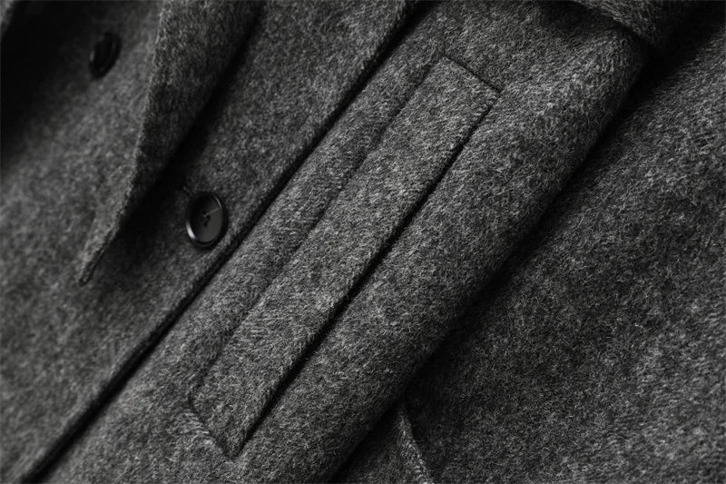 2025 new women's wool blend lapel with belt double breasted woolen coat coat women's trench coat