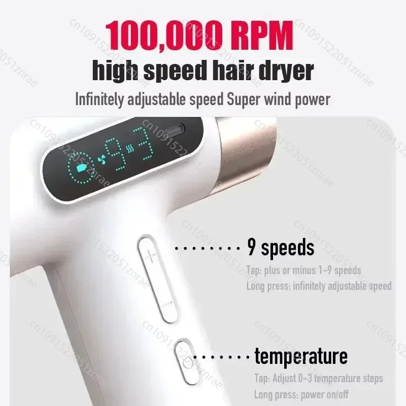Super Portable USB Charging Wireless Hair Dryer 100000RPM High Wind Powerful Cold/Hot Air Styling Tools LED Display