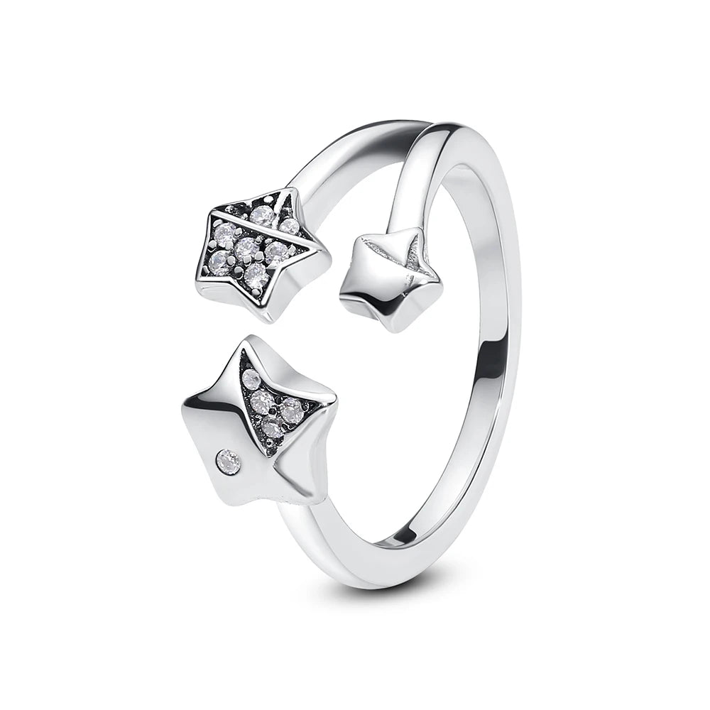 925 Sterling Silver Rings For Women Original Love Heart Wishbone Star Moon Engagement Rose Gold Wedding Ring Crystals Jewelry